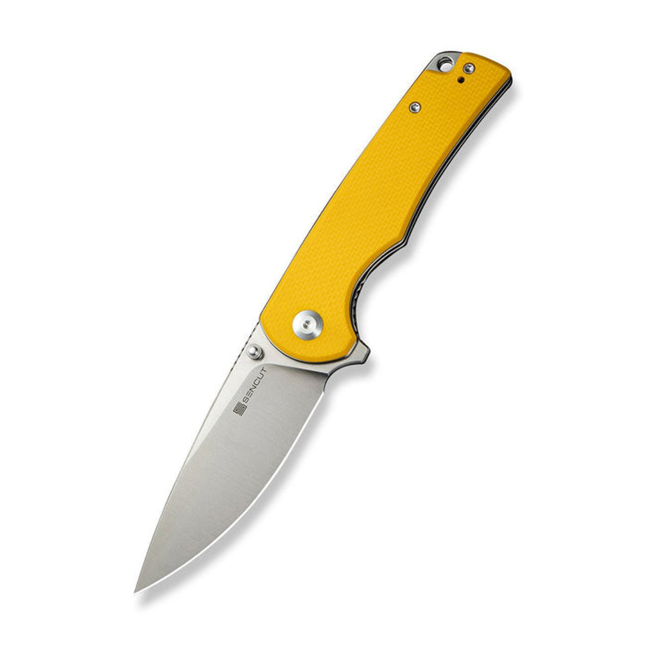 Sencut Praktisk (S24019-2) 3.59" 9Cr18MoV Satin Drop Point Plain Blade, Yellow Coarse G-10 Handle