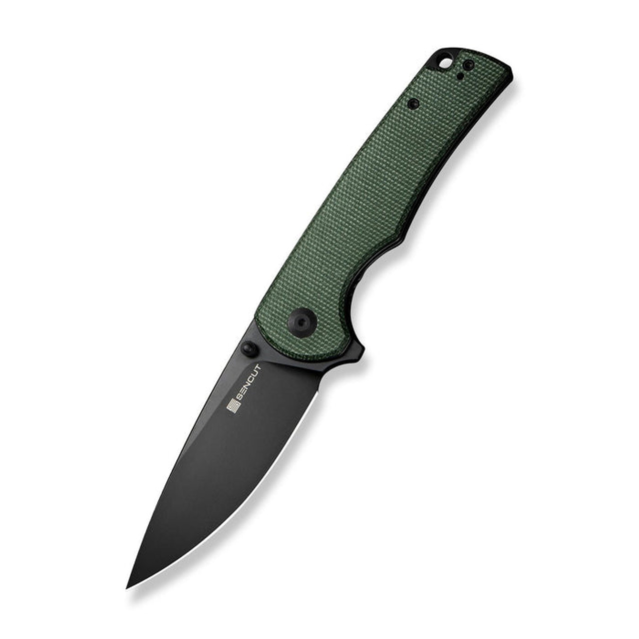 Sencut Praktisk (S24019-3) 3.59" 9Cr18MoV Black Drop Point Plain Blade, Green Canvas Micarta Handle