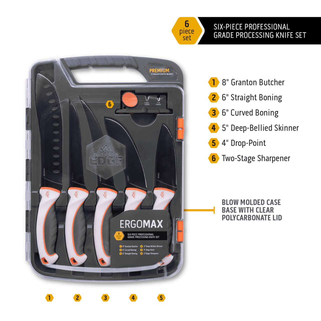 Outdoor Edge 6 Piece Professional Grade Processing Knife Set (EM-1)
