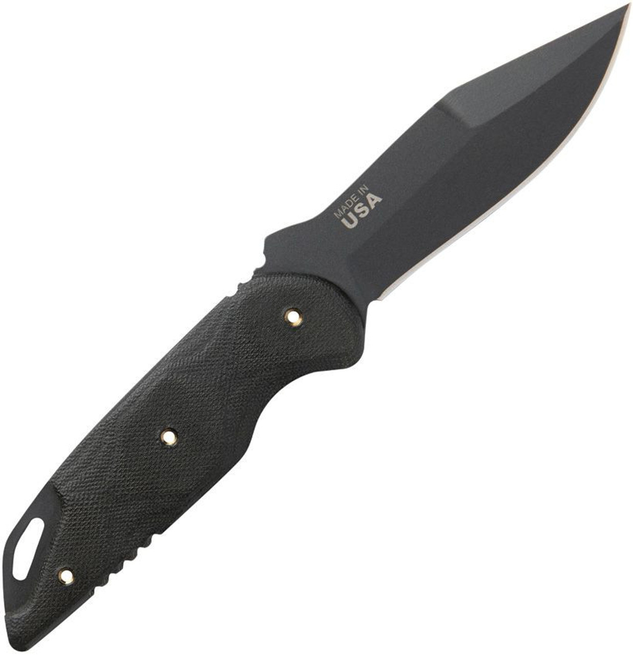 TOPS Sneaky Pete (SP03) 3.63" 1095 Sniper Gray Drop Point Plain Blade, Black Linen Micarta Handle, Black Kydex Sheath