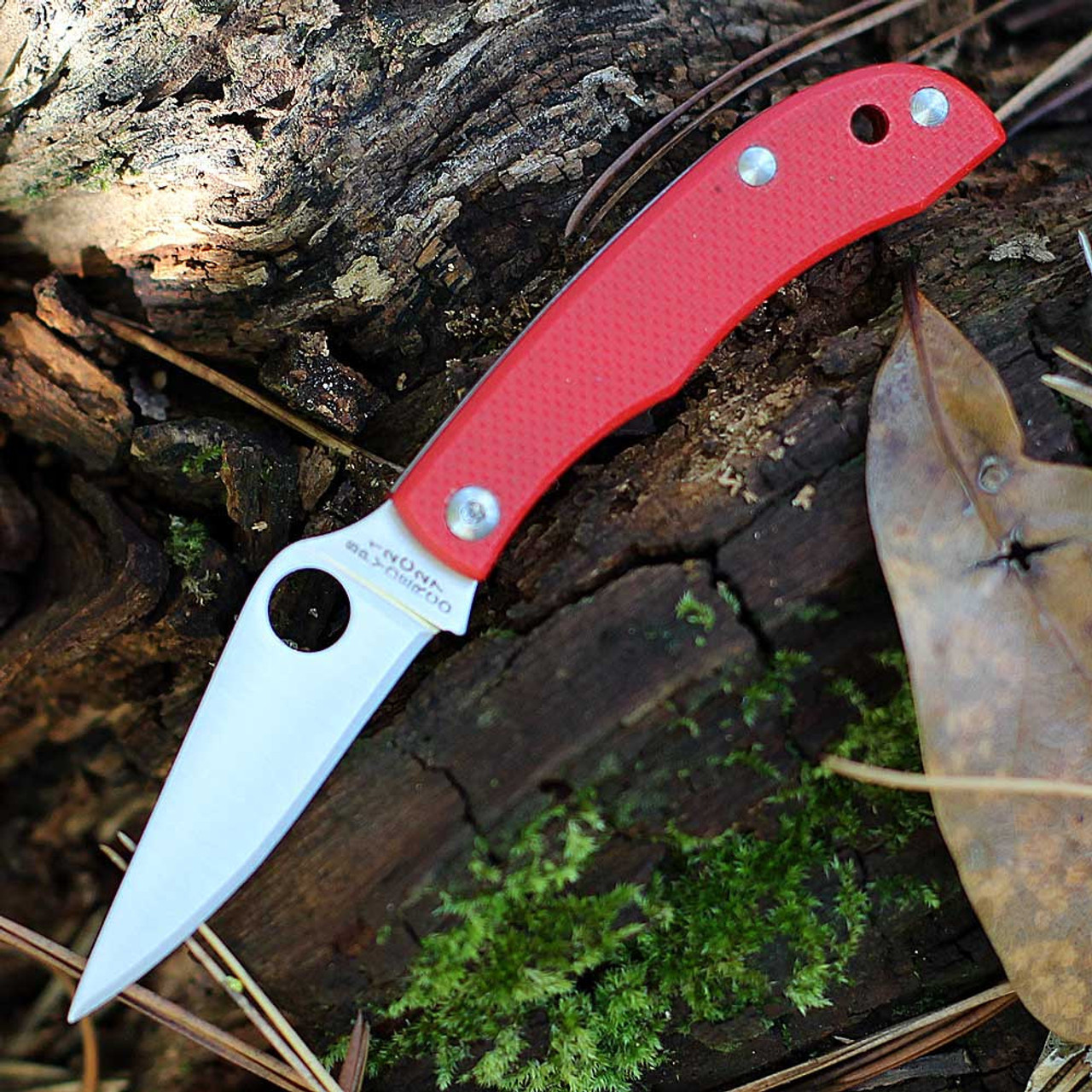 Spyderco Honeybee (C137GRDP) 1.68" 12C27 Stainless Steel Leaf Shaped Plain Blade, Red G-10 Handle