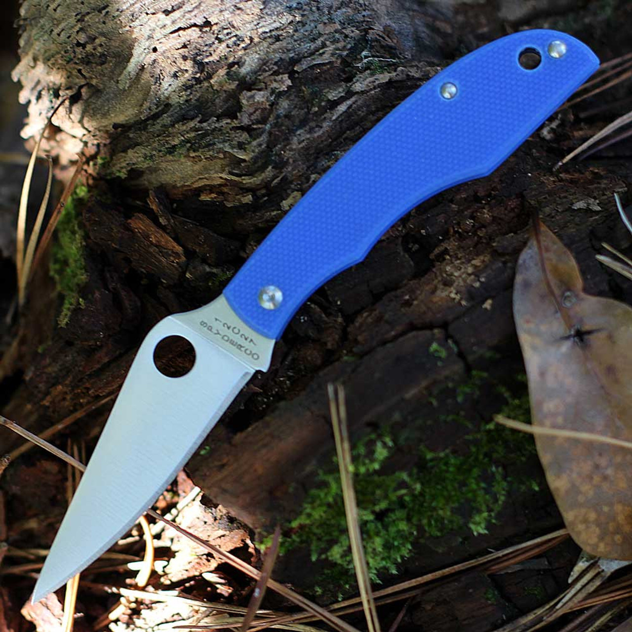 Spyderco GrassHopper (C138GBLP) 2.30" 12C27 Leaf Shaped Plain Blade, Blue G-10 Handle
