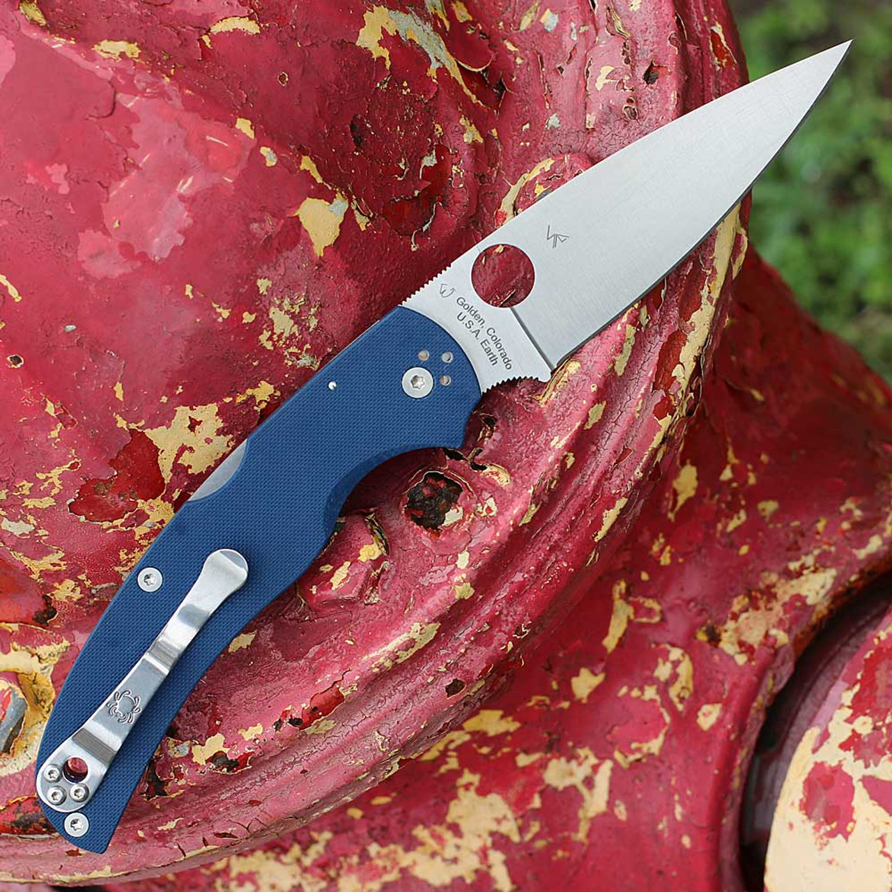 Spyderco Native Chief (C244GPCBL) 4.08" Satin SPM-SPY27 Plain Blade, Cobalt Blue Handle