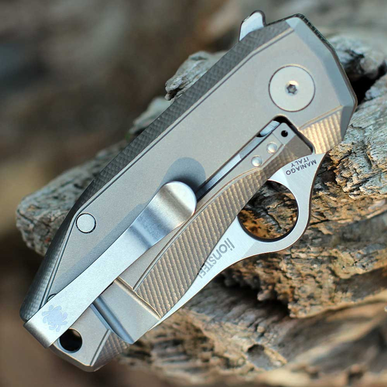 Spyderco SpyNano (C268MTIP) 2.56" Bohler M398 Satin Plain Blade, Green Canvas Micarta Front Handle, Gray Titanium Back Handle