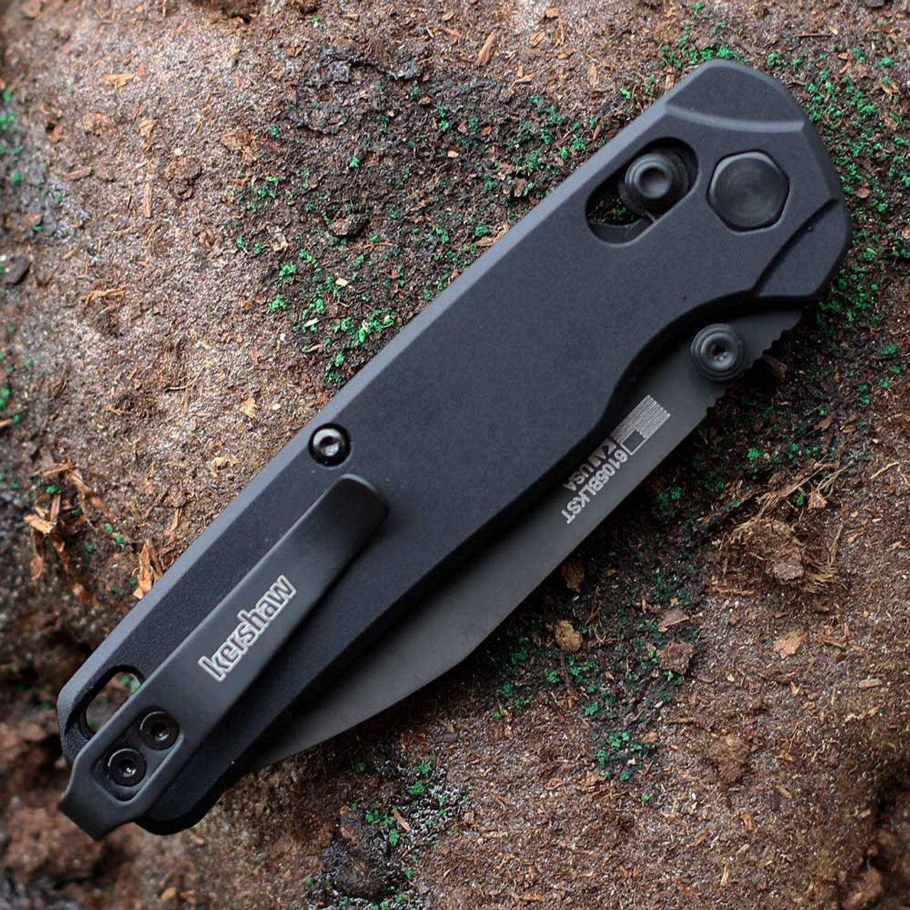 Kershaw Bel Air (KS6105BLKST) 3.1" CPM-MagnaCut Blackwashed Reverse Tanto Partially Serrated Blade, Black 6061-T6 Aluminum Handle
