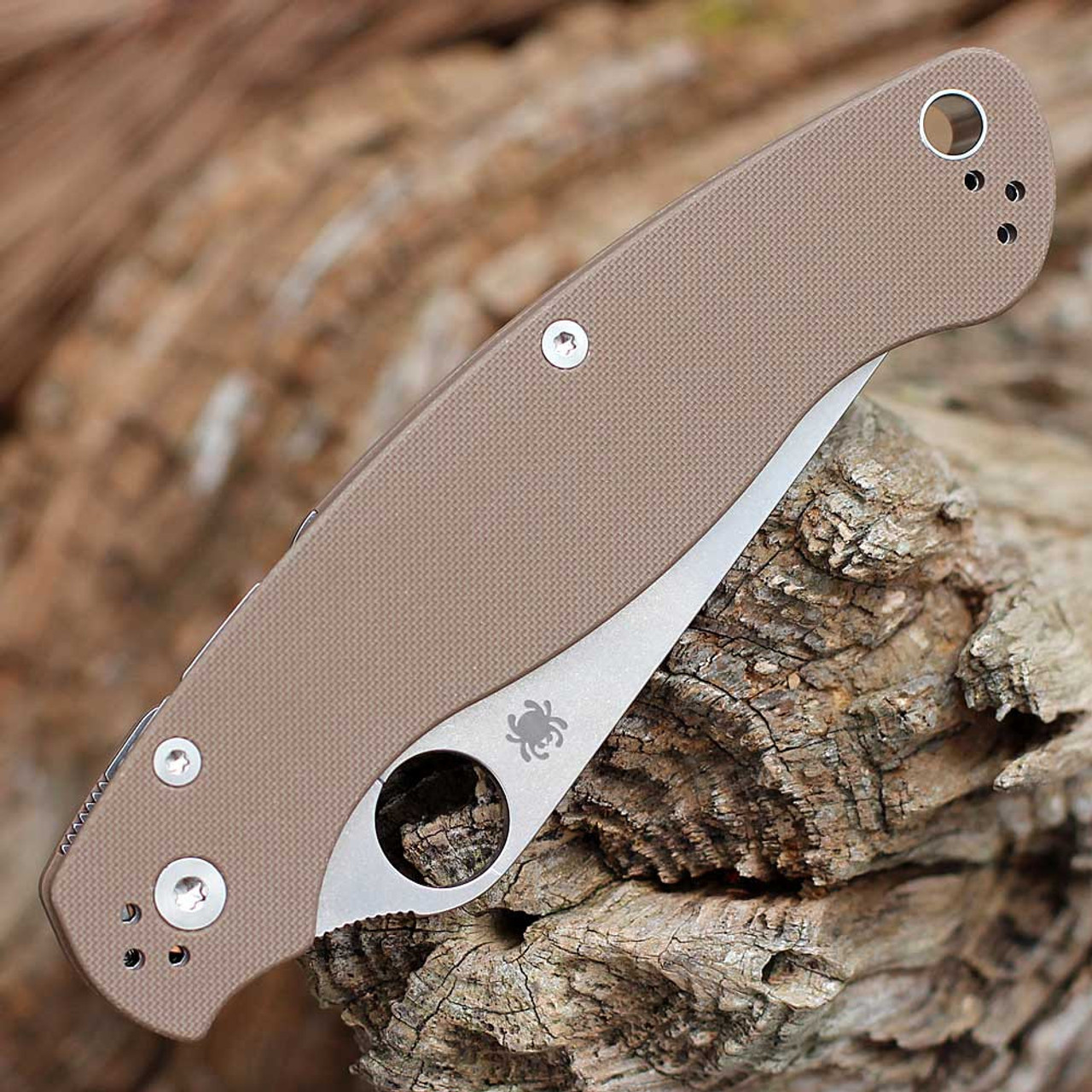Spyderco Military 2 (C36GPBN15V2) - 4.0in CPM-15V Stonewash Plain Blade, Brown Peel-ply G10 Handle
