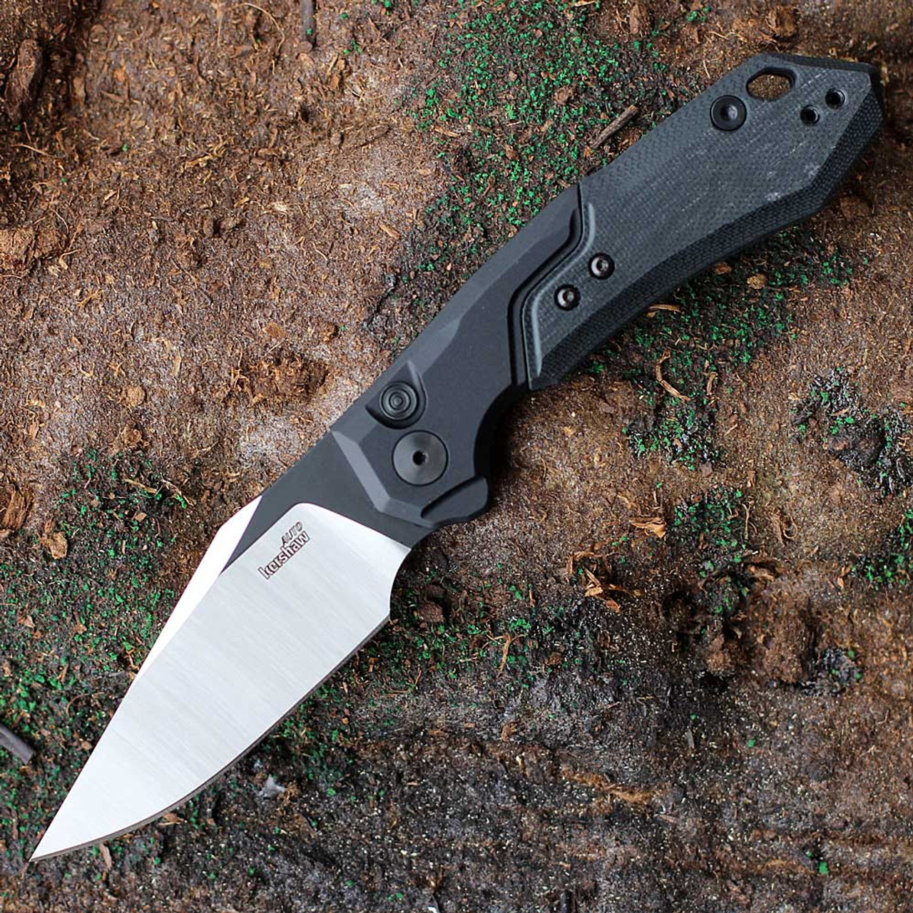 Kershaw Launch 19 Automatic (KS7851BLK) 3.3" CPM-154 Satin and Black Cerakote Clip Point Plain Blade, Black Anodized Aluminum Handle w/ Black G-10 Onlay