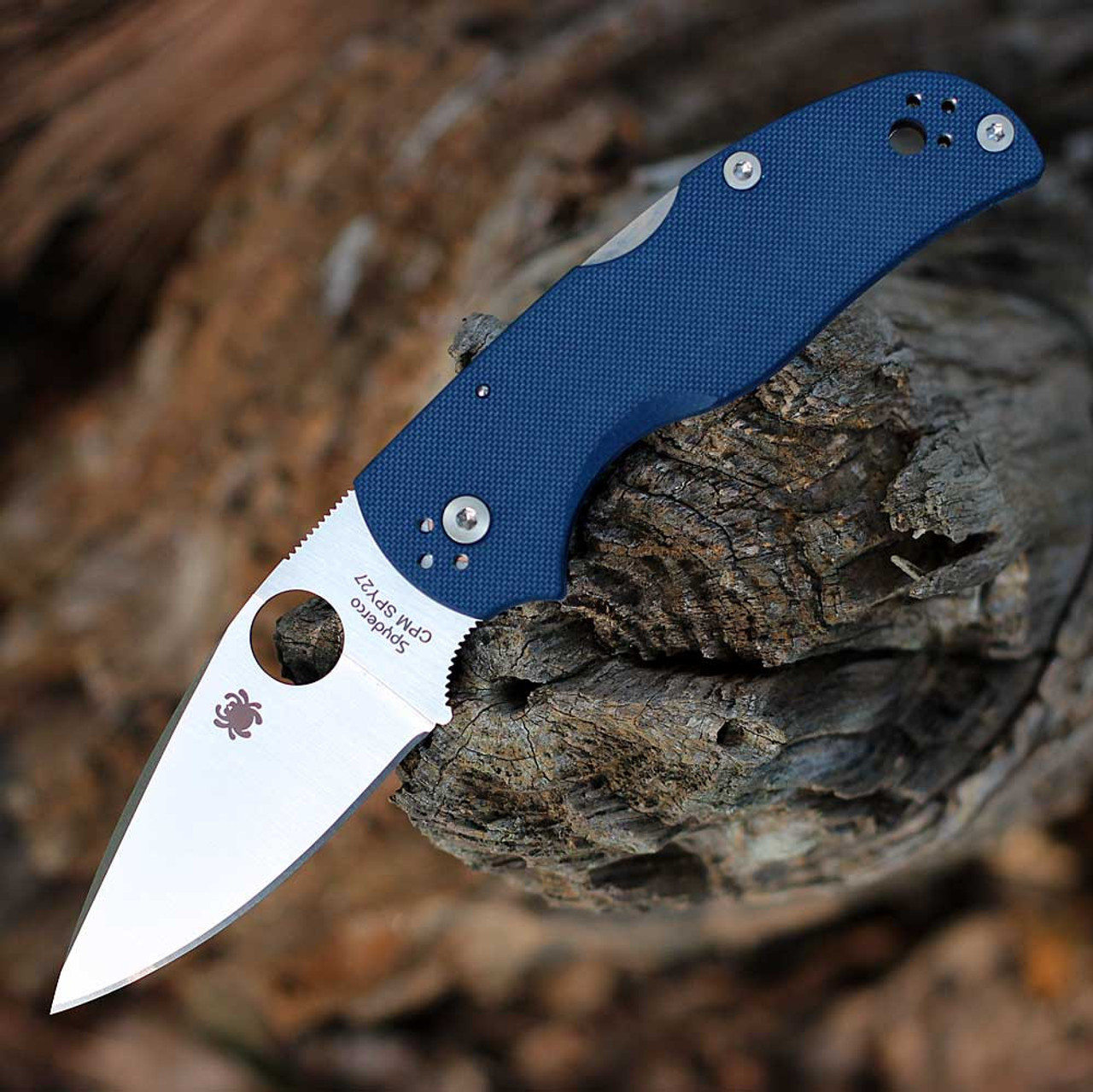 Spyderco Native 5 (C41GPCBL5) 2.95" Spy27 Drop Point Satin Plain Blade, Cobalt Blue G-10 Handle