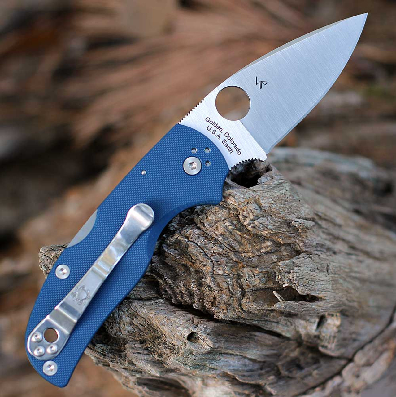 Spyderco Native 5 (C41GPCBL5) 2.95" Spy27 Drop Point Satin Plain Blade, Cobalt Blue G-10 Handle