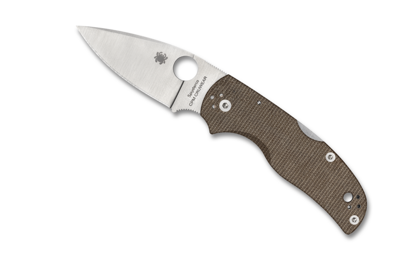 Spyderco Native 5 (C41MPCW5) 2.95" CPM CruWear Drop Point Satin Plain Blade, Brown Canvas Micarta Handle