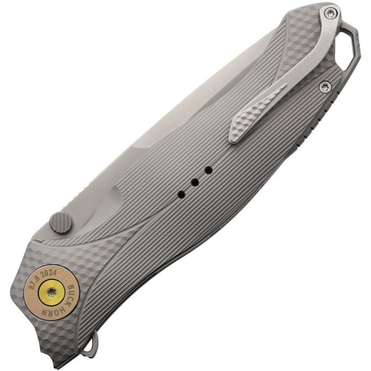 Karbon Knives Buck Horn (KARB119) 3.75" 14C28N  Bead Blasted Drop Point Plain Blade, Gray Textured Aluminum Handle