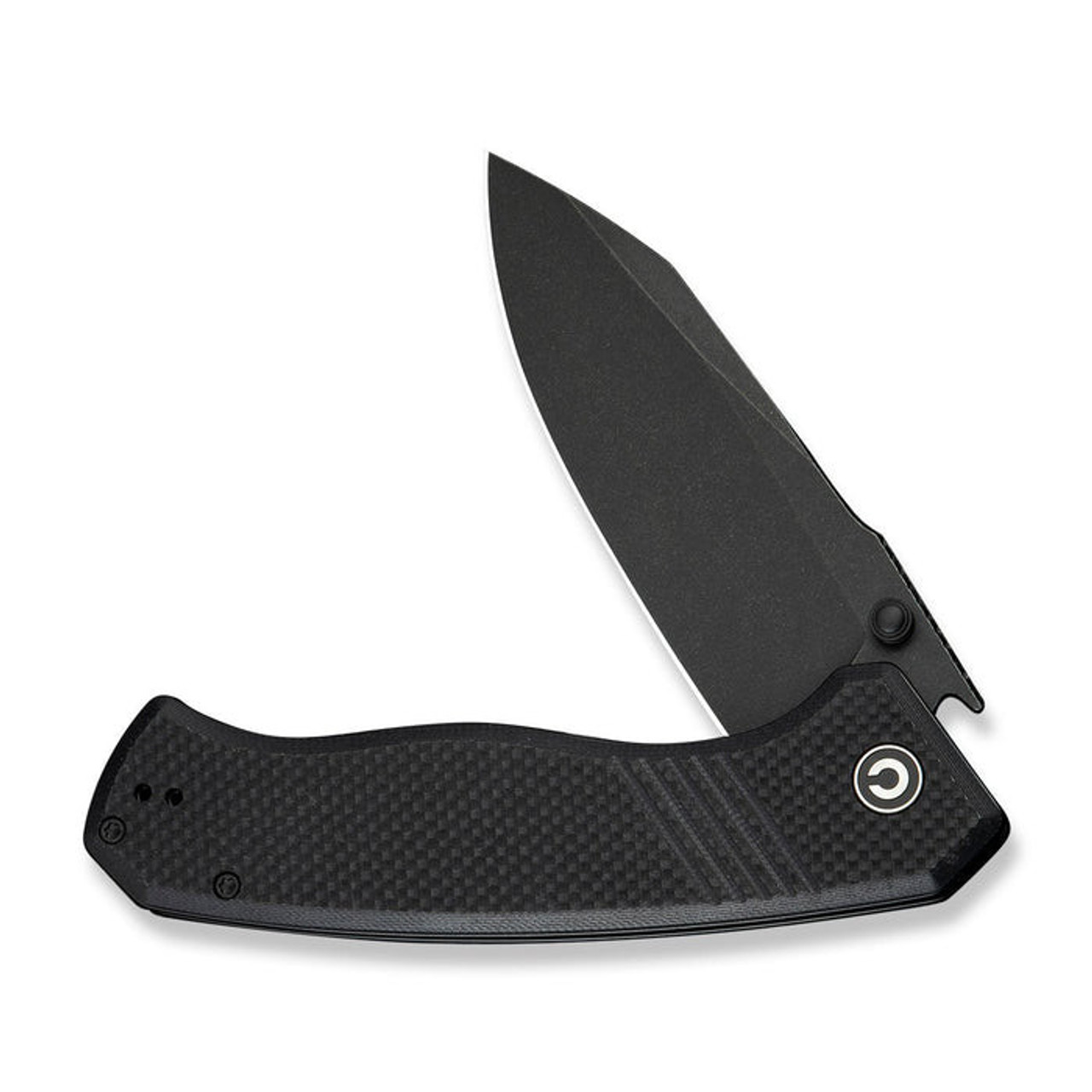 CIVIVI Knives Placoid (C23079-1) 3.67" Sandvik 14C28N Blackwashed Clip Point Plain Blade, Black Coarse G-10 Handle