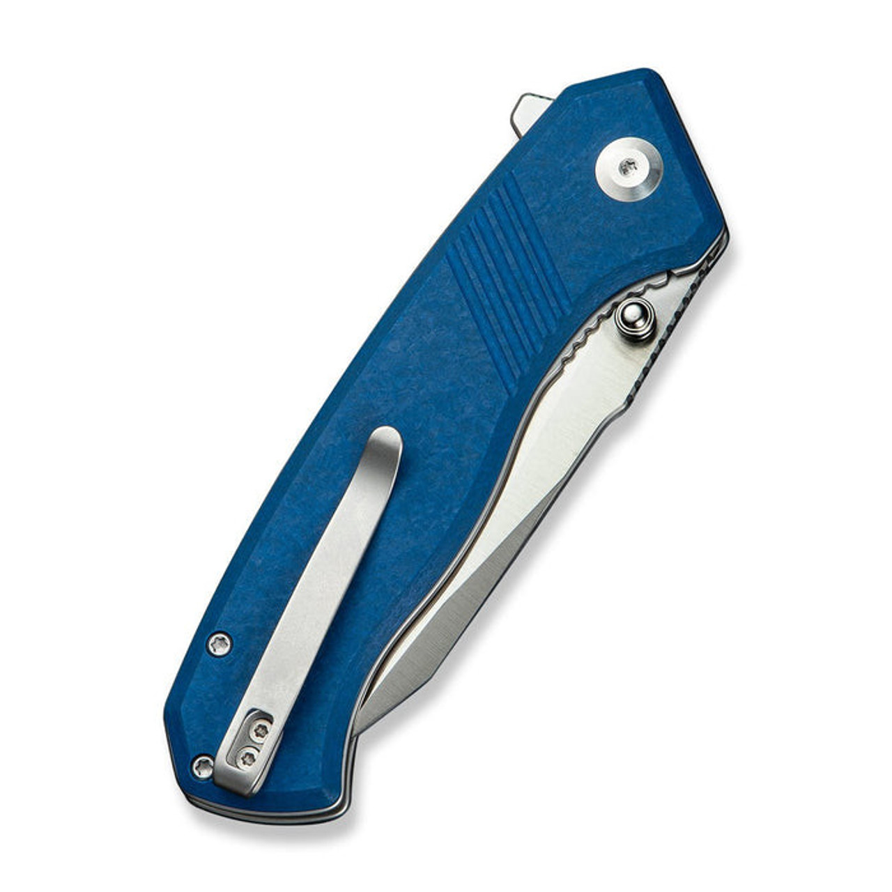 CIVIVI Knives Placoid (C23079-2) 3.67" Sandvik 14C28N Satin Clip Point Plain Blade, Blue Shredded G-10 Handle