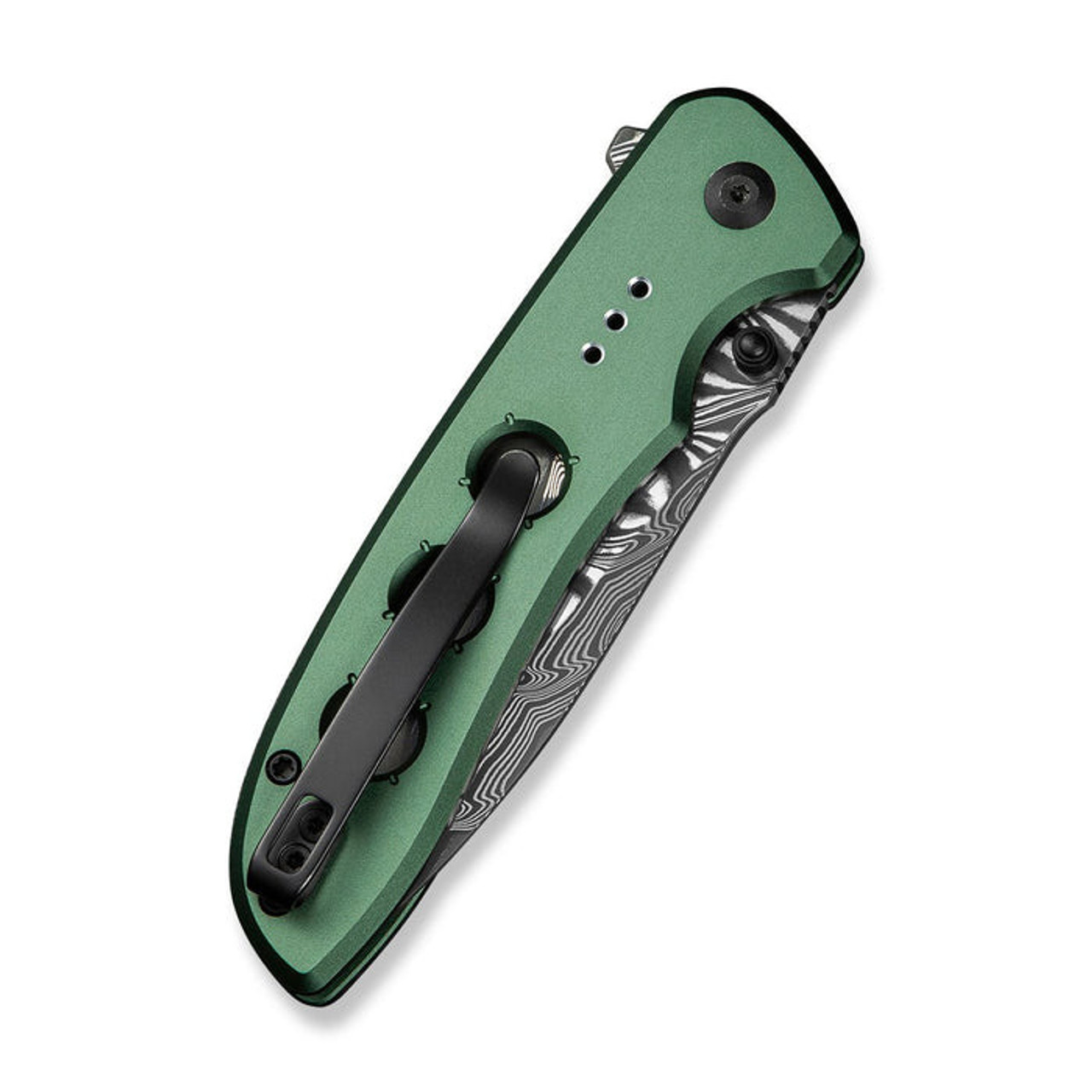 CIVIVI Knives Hyperpulse (C23087A-DS1) 3.5" Damascus Drop Point Plain Blade, Green Aluminum Handle