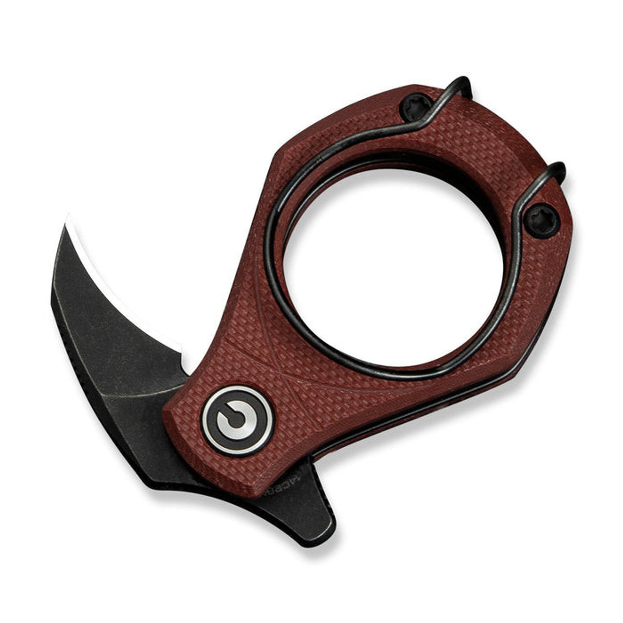 CIVIVI Pyrus (C23038-1) 0.65" Sandvik 14C28N Blackwashed Hawkbill Plain Blade, Burgundy G-10 Handle