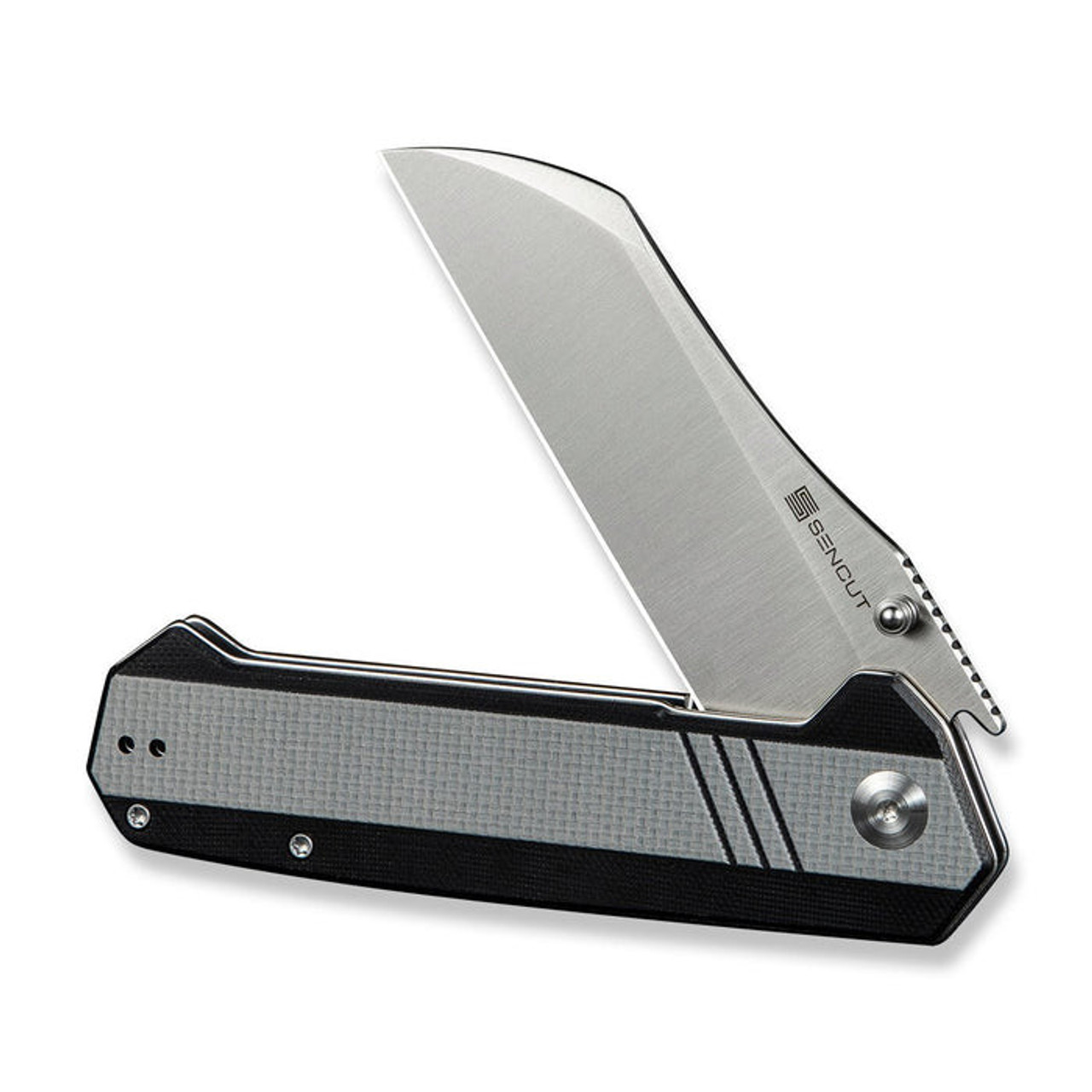Sencut Draxor (S24035-3) 3.7" 9Cr18MoV Satin Sheepsfoot Plain Blade, Black and Gray G-10 Handle