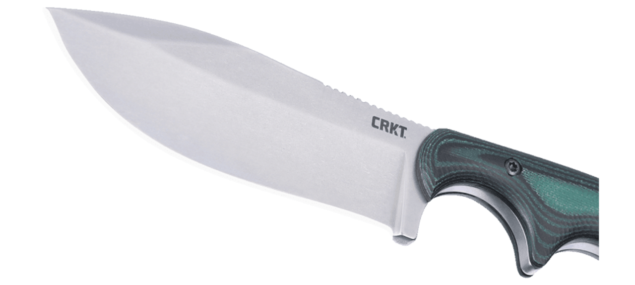 CRKT Minimalist Nessmuk (2376) 2.9" D2 Stonewashed Drop Point Plain Blade, Green Micarta Handle, Black Thermoplastic Neck Sheath