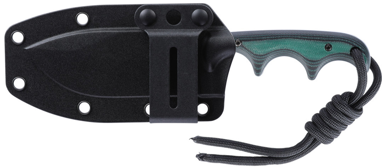 CRKT Minimalist Nessmuk (2376) 2.9" D2 Stonewashed Drop Point Plain Blade, Green Micarta Handle, Black Thermoplastic Neck Sheath