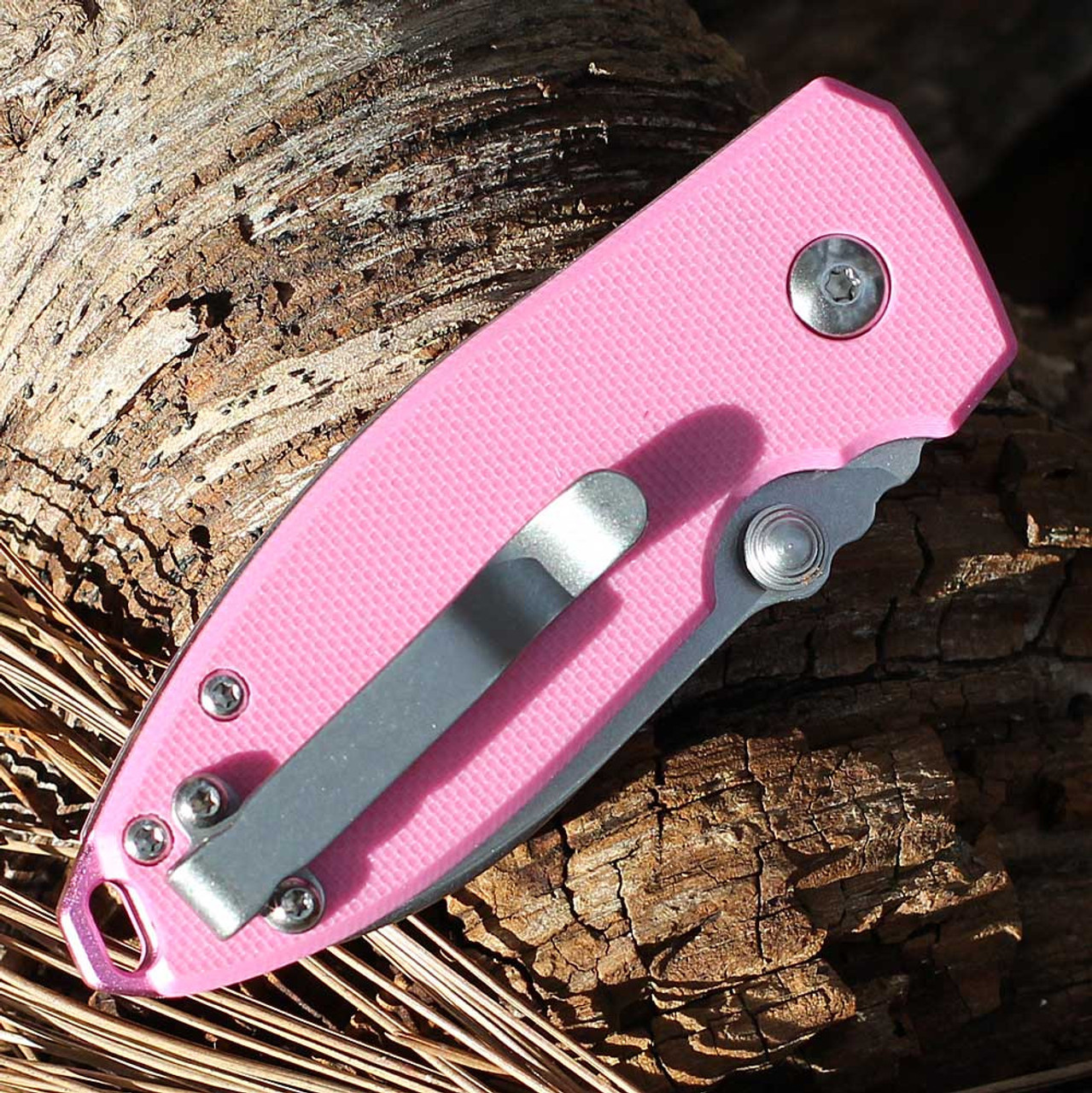CRKT Squid (2474P) 2.27" Sandvik 14C28N Stonewashed Drop Point Plain Blade, Pink G-10 Handle