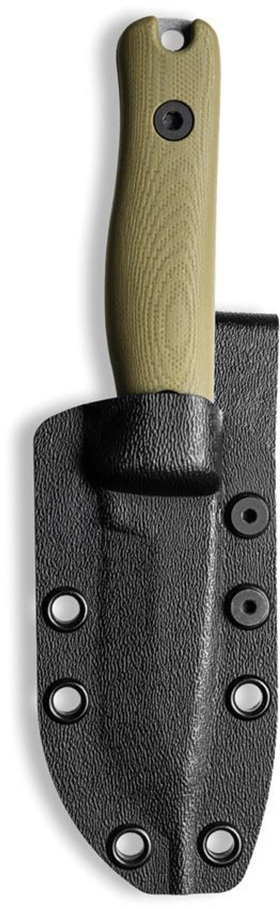 Reiff Knives F3 (REKF3MCODGK) 2.9" Magnacut Matte Stonewashed Drop Point Plain Blade, OD Green G-10 Handle, Black Kydex Belt Sheath