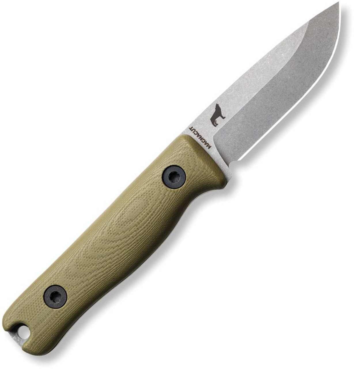 Reiff Knives F3 (REKF3MCODGK) 2.9" Magnacut Matte Stonewashed Drop Point Plain Blade, OD Green G-10 Handle, Black Kydex Belt Sheath