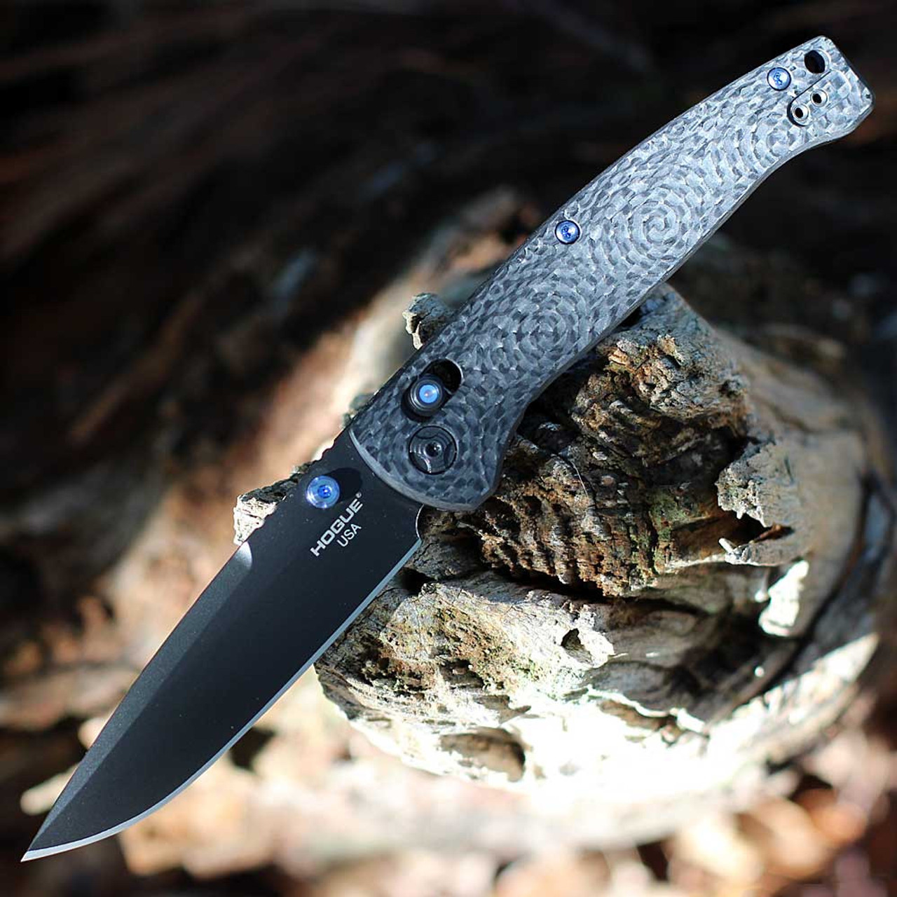 Hogue Mysto Collector Series (HO24492-LIM) 3.4" CPM Magnacut Black Clip Point Plain Blade, CNC Milled Carbon Fiber Handle, Blue Tritium Able Lock