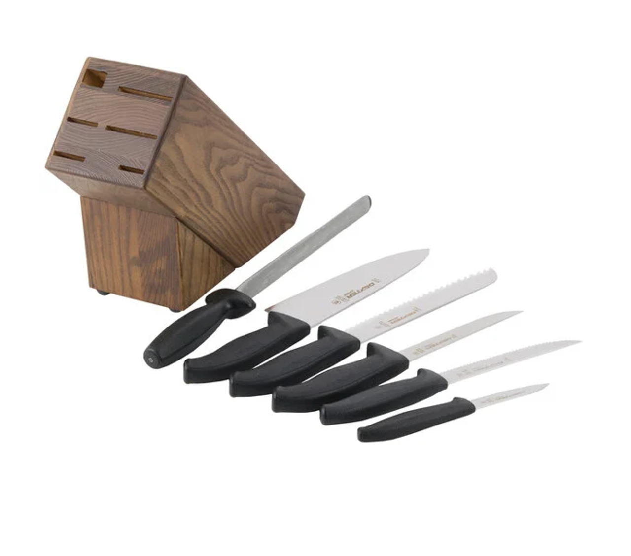 Dexter 7-Piece Black Handled Slant Wooden Knife Block Set (21009) – Professional Stainless Steel Kitchen Knives