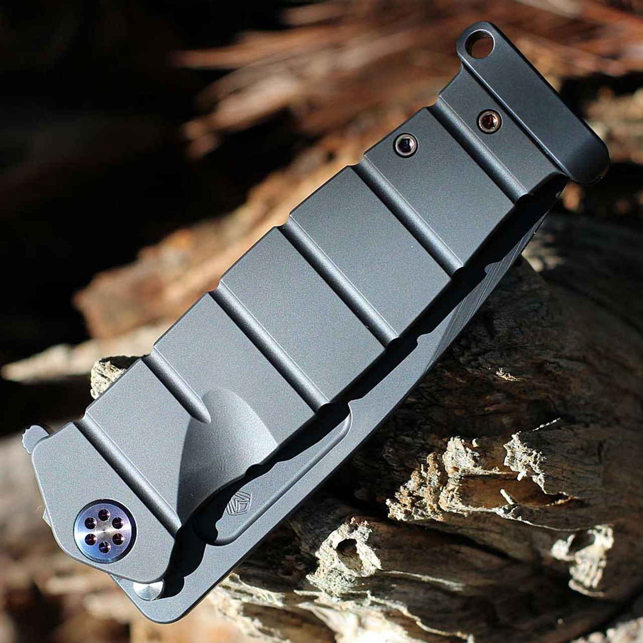 Medford USMC Fighter Flipper (MK204SPQ-30PV-TFCF-PP) 4.25" S45VN Drop Point Black PVD Blade, Black PVD Titanium Handle, Flamed Hardware, Flamed Clip, Black PVD Pommel