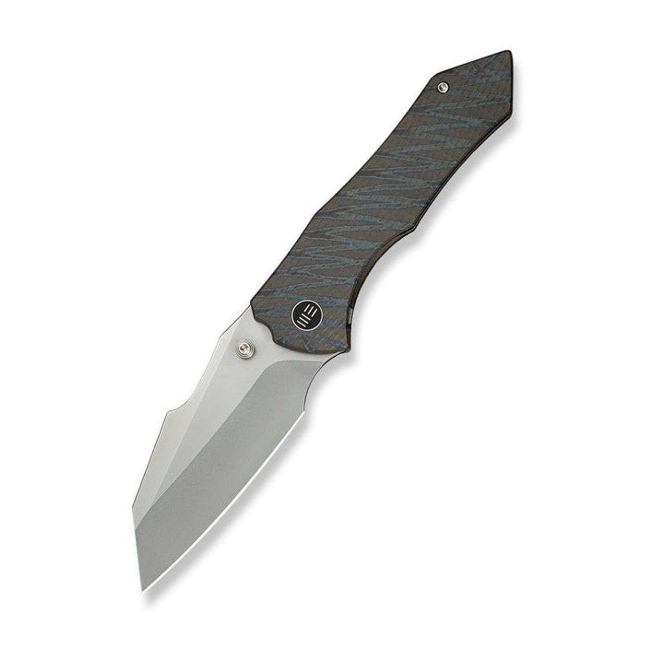 WE Knife High-Fin XL (24010-4) 3.48" CPM-20CV Polished Bead Blasted Reverse Tanto Plain Blade, Diamond and Tiger Stripe Patterned Flamed Titanium Handle
