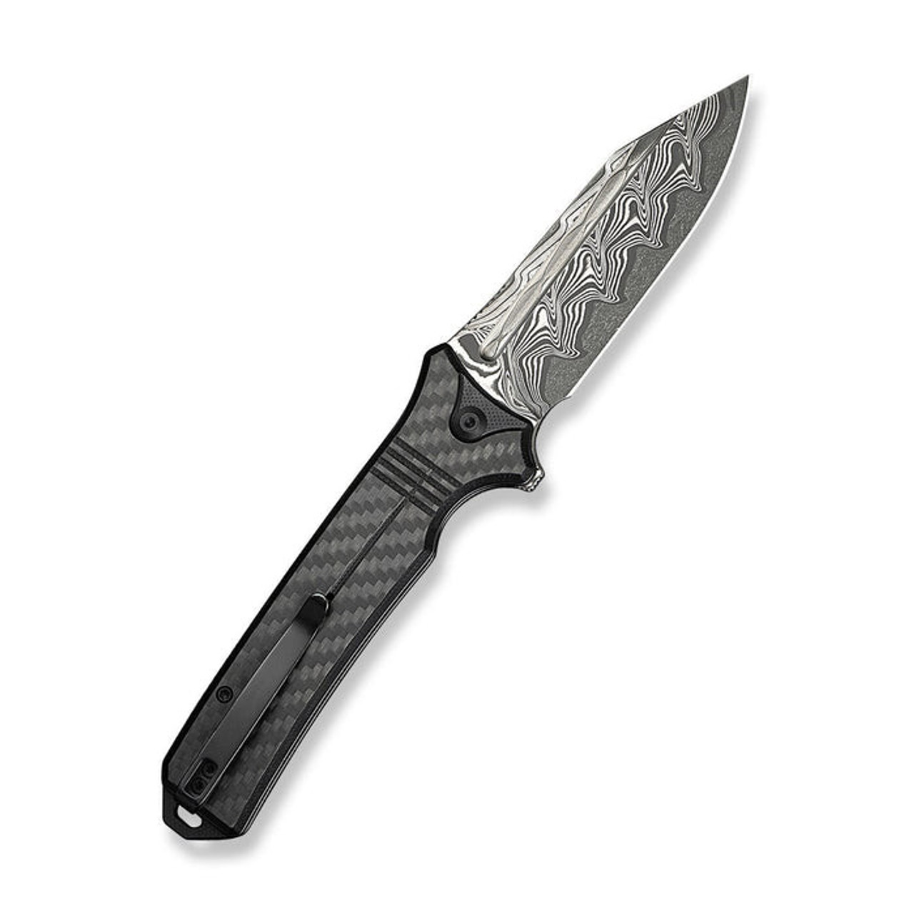 CIVIVI Neurohaptic (C23080-DS1) 3.74" Damascus Clip Point Plain Blade, Black G-10 w/ Carbon Fiber Overlay