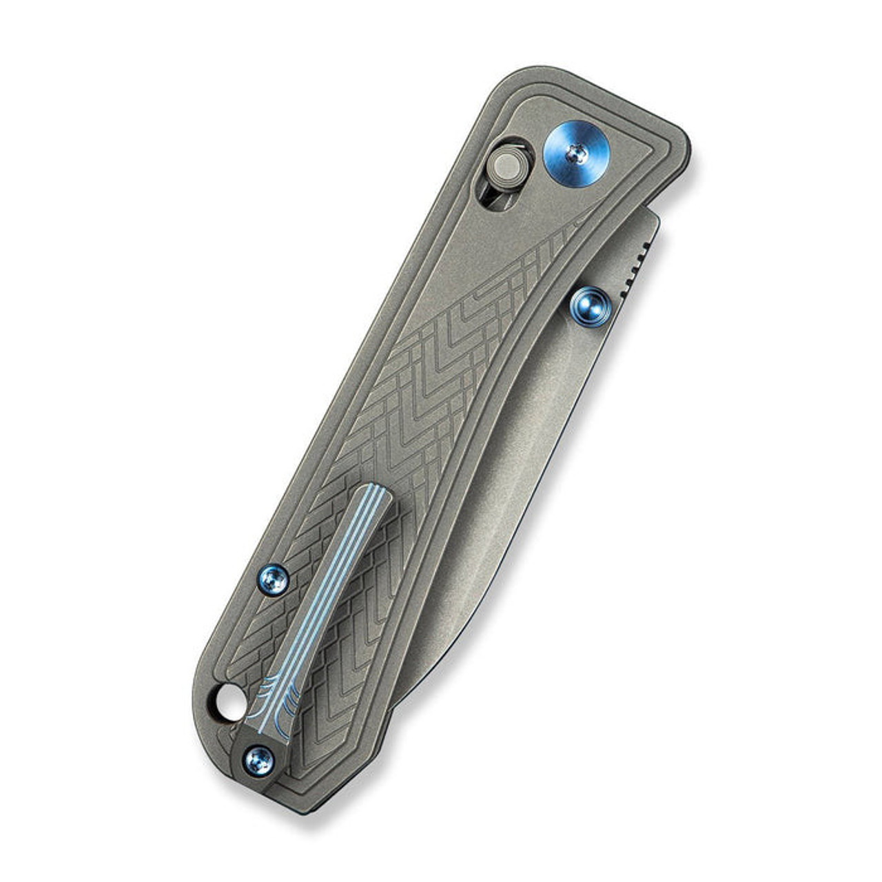 WE Knife Bougie Banter (WE24009-2) 2.91" CPM-S45VN Gray Stonewashed Modified Drop Point Plain Blade, Gray Titanium Handle w/ Upscale Art Deco Styling