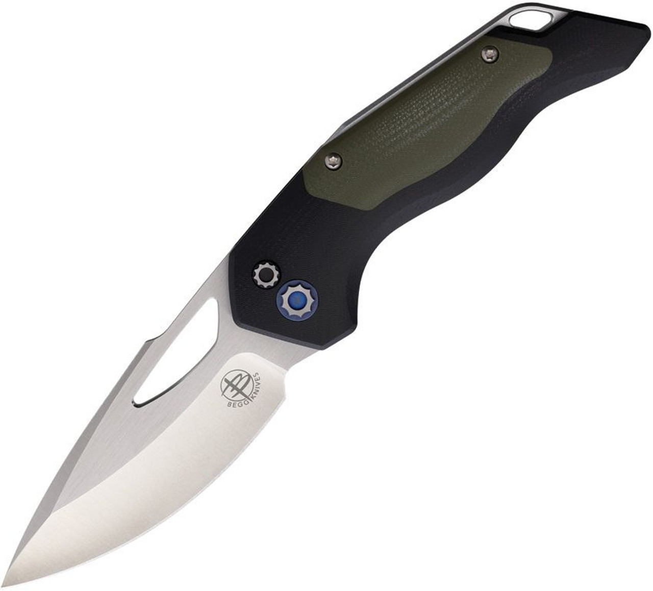 Begg Knives Galaxy (BG057) 3.37" VG-10 Drop Point Plain Blade, Black and Green G-10 Handle