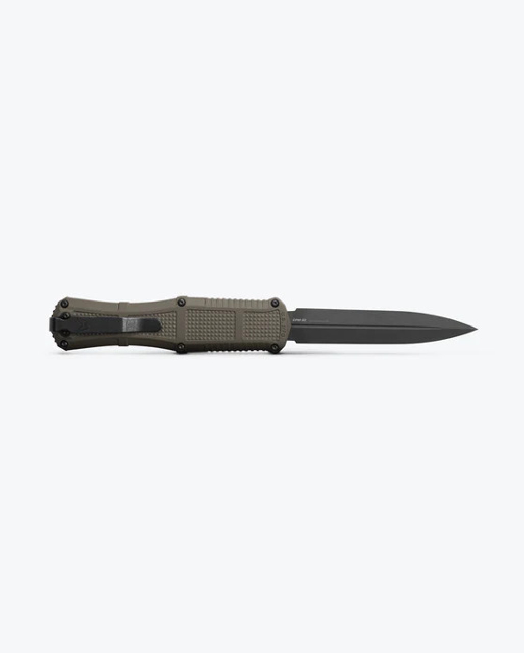 Benchmade 3370GY-1 Claymore OTF - 3.89 Smoke Gray CPM-D2 Double Edge Plain Blade, Ranger Green Grivory Handle