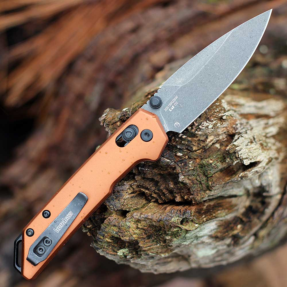 Kershaw Mini Iridium (2051BRZBW) 3" D2 Blackwash Spear Point Plain Blade, Bronze Anodized Aluminum Handle