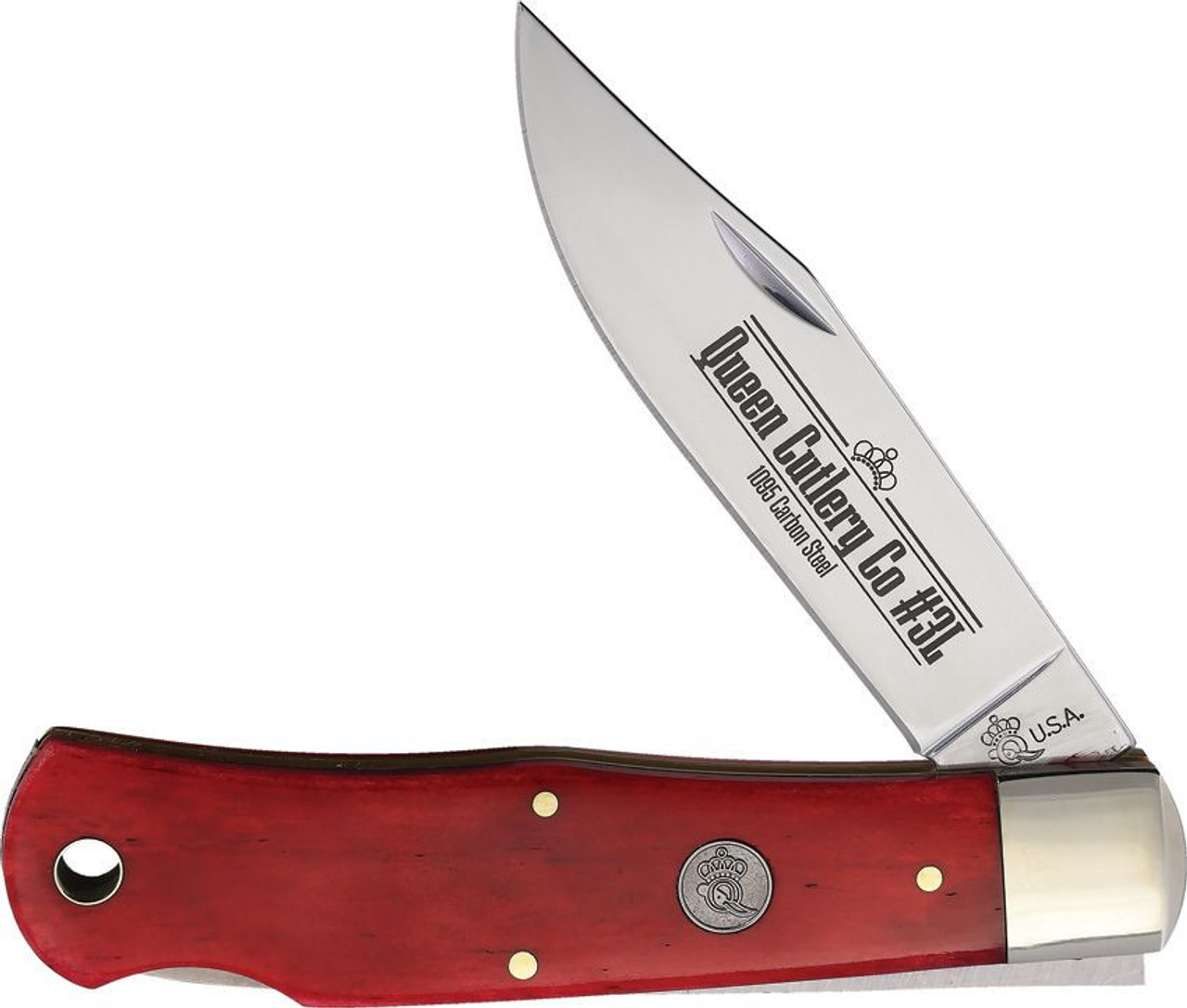 Queen Cutlery Lockback (QRSB106L) - 1095 Carbon Steel Mirror Finished Clip Blade Red Bone Handle