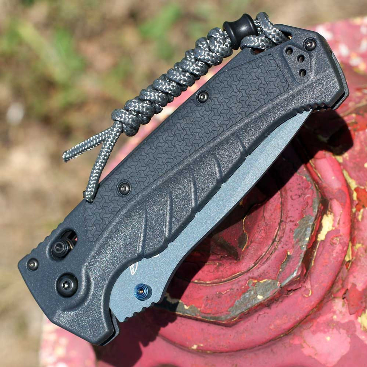 Tempest Gray Grivory handle on Benchmade Adira dark water variant
