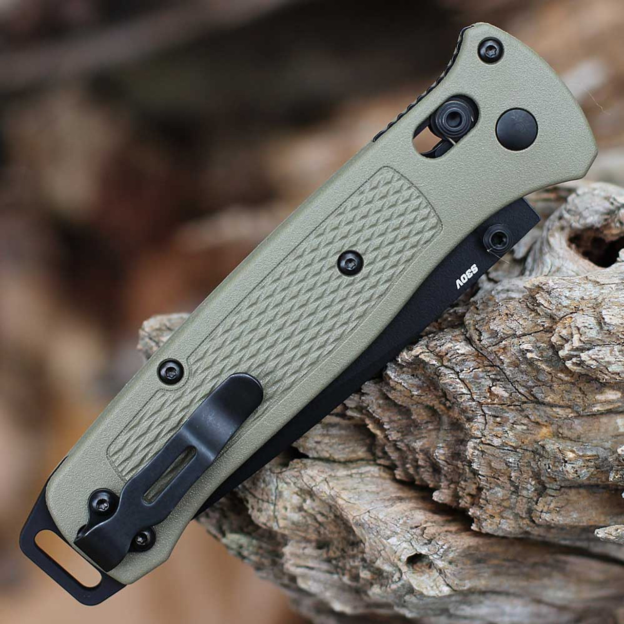 Benchmade Bailout (537BK-06) 3.38" CPM-S30V Black Cerakote Tanto Plain Blade, Ranger Green Grivory Handle w/ Axis Lock
