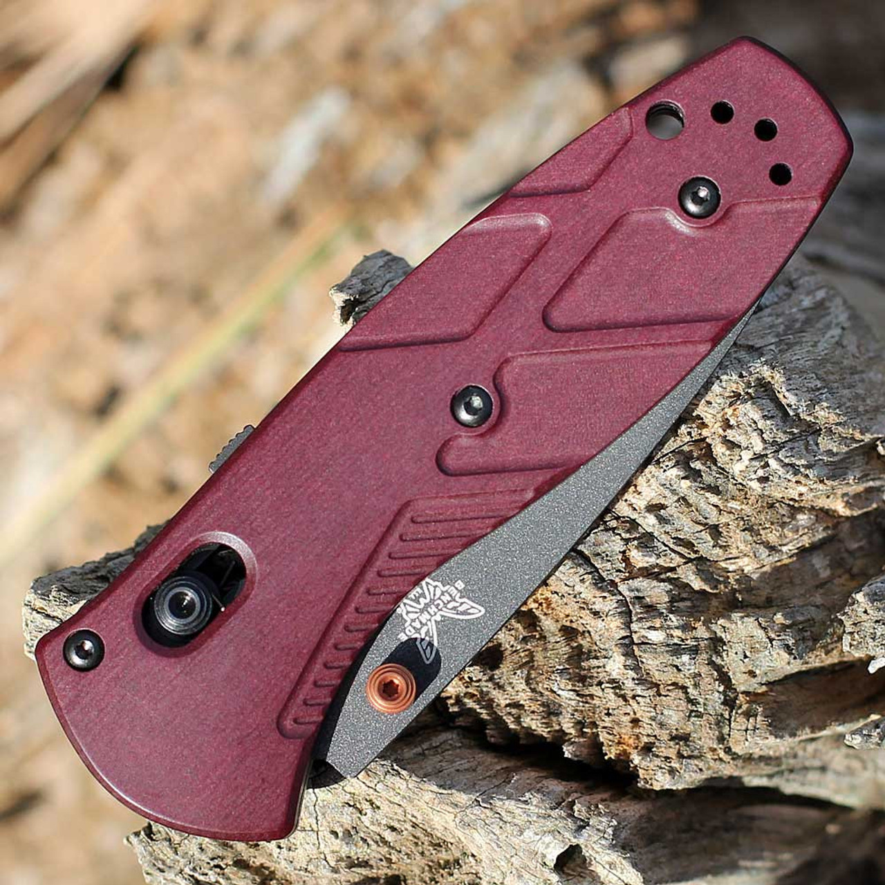 Benchmade Mini Barrage (585BK-04) 3.45" CPM-S30V Cobalt Cerakote Drop Point Plain Blade, Redstone Richlite Handle