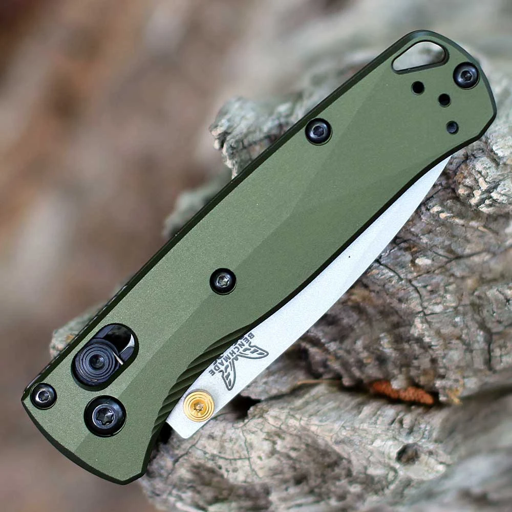 Benchmade Mini Bugout 533SL-10 with 2.82" CPM-S90V plain drop point blade and Woodland Green aluminum handle, open view