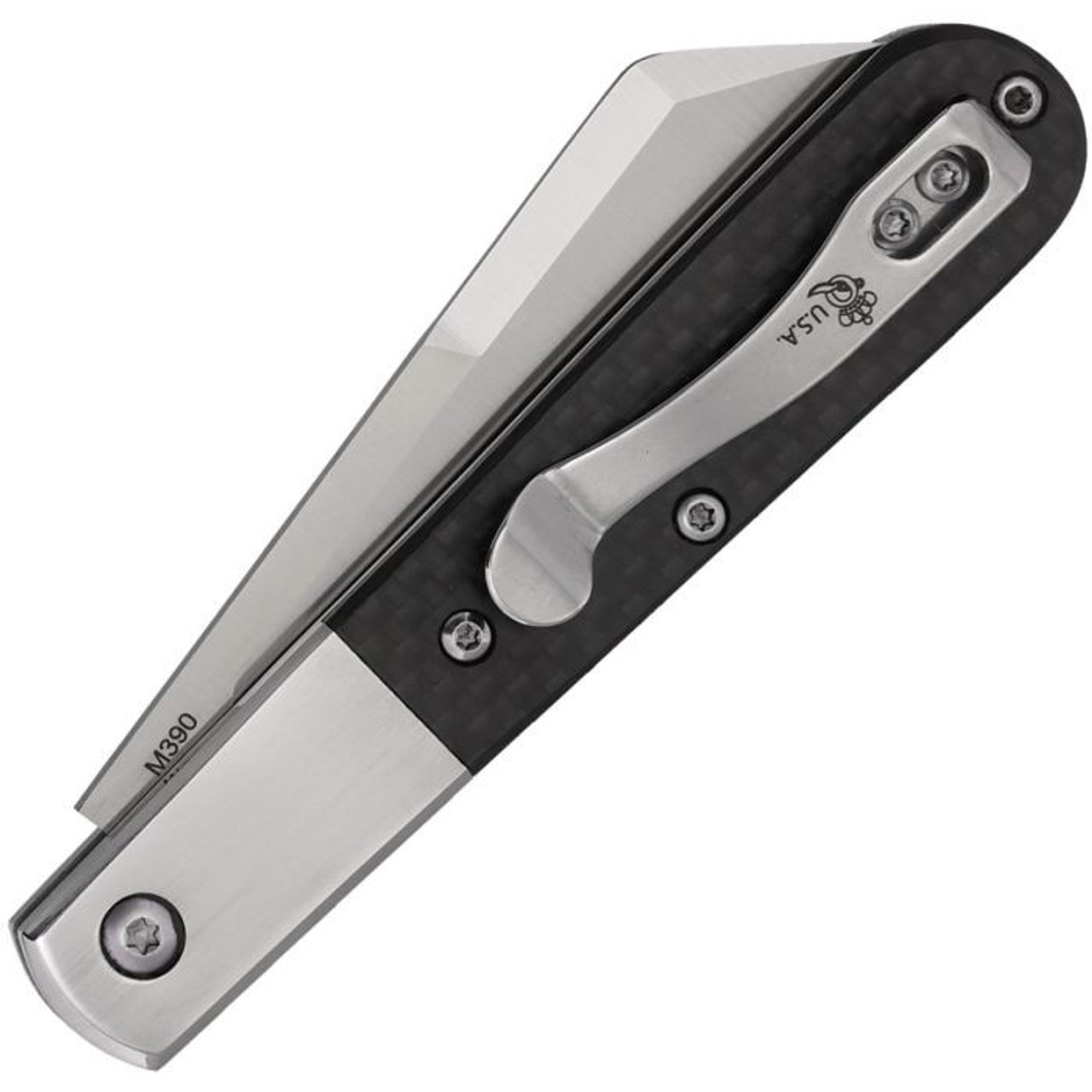 Queen Cutlery Large Barlow (QCF180) 3.75" Bohler M390 Satin Wharncliffe Plain Blade, Black Carbon Fiber Handle w/ Stainless Steel Bolsters