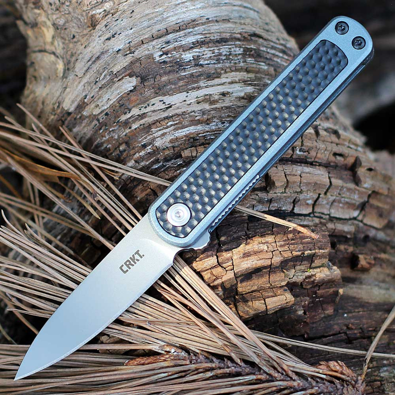 CRKT Pup (7070) 2.09" AUS 10 Bead Blasted Spear Point Plain Blade, Black and Blue Glass-Reinforced Nylon Handle