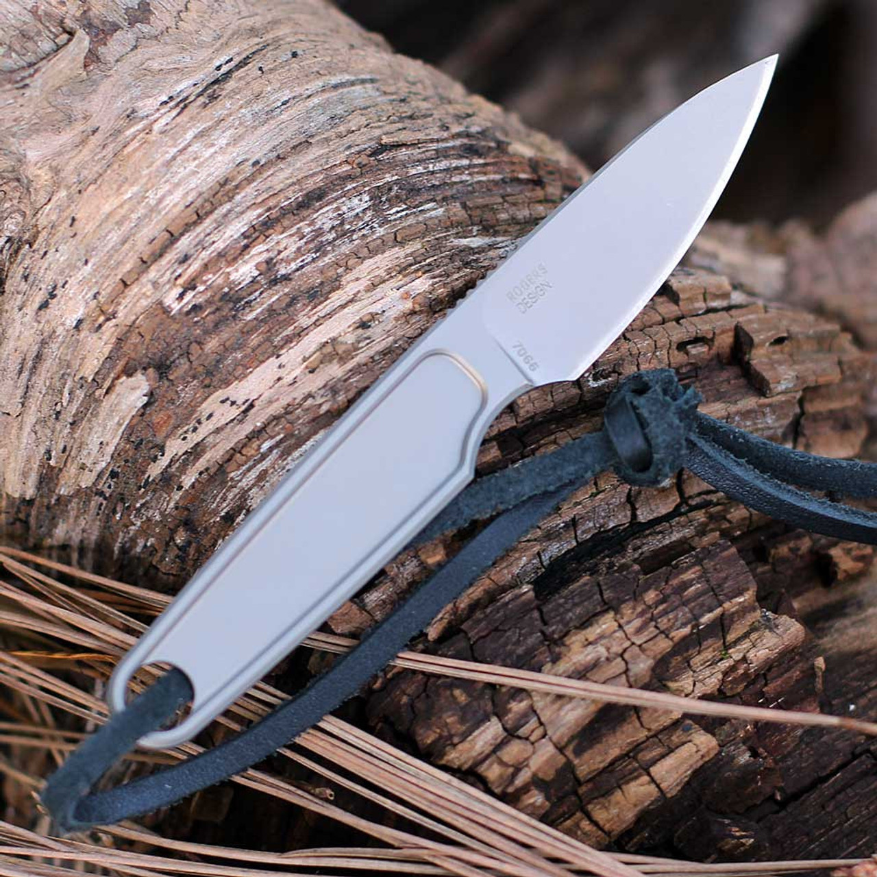 CRKT HangTi (7066) 1.68" Titanium Bead Blasted Drop Point Plain Blade, Gray Titanium Handle, Black Kydex Neck Sheath