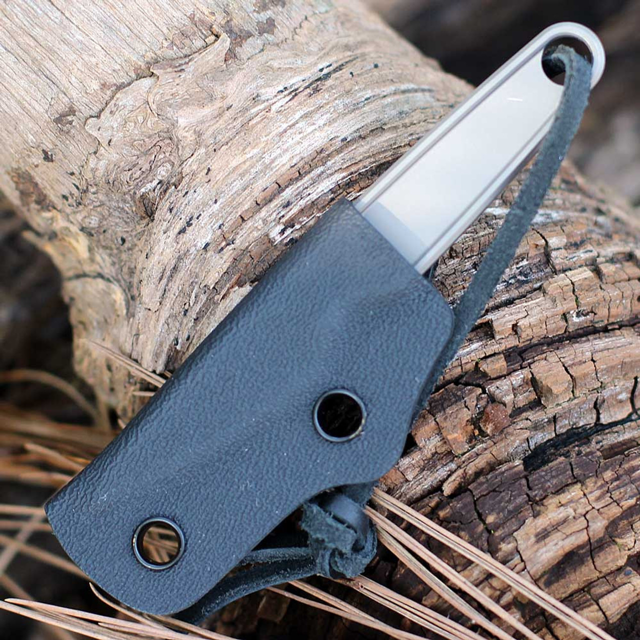 CRKT HangTi (7066) 1.68" Titanium Bead Blasted Drop Point Plain Blade, Gray Titanium Handle, Black Kydex Neck Sheath