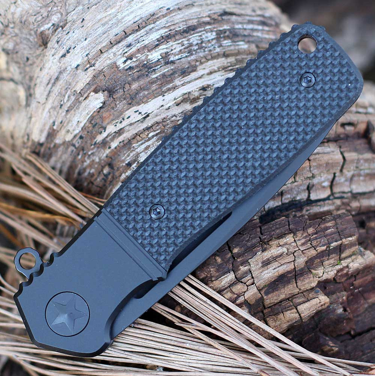 CRKT Homefront Compact (CRK245KKP) 2.91" CPM-S35VN Black DLC Coated Drop Point Plain Blade, Black Textured G-10 Handle with Black Aluminum Bolster