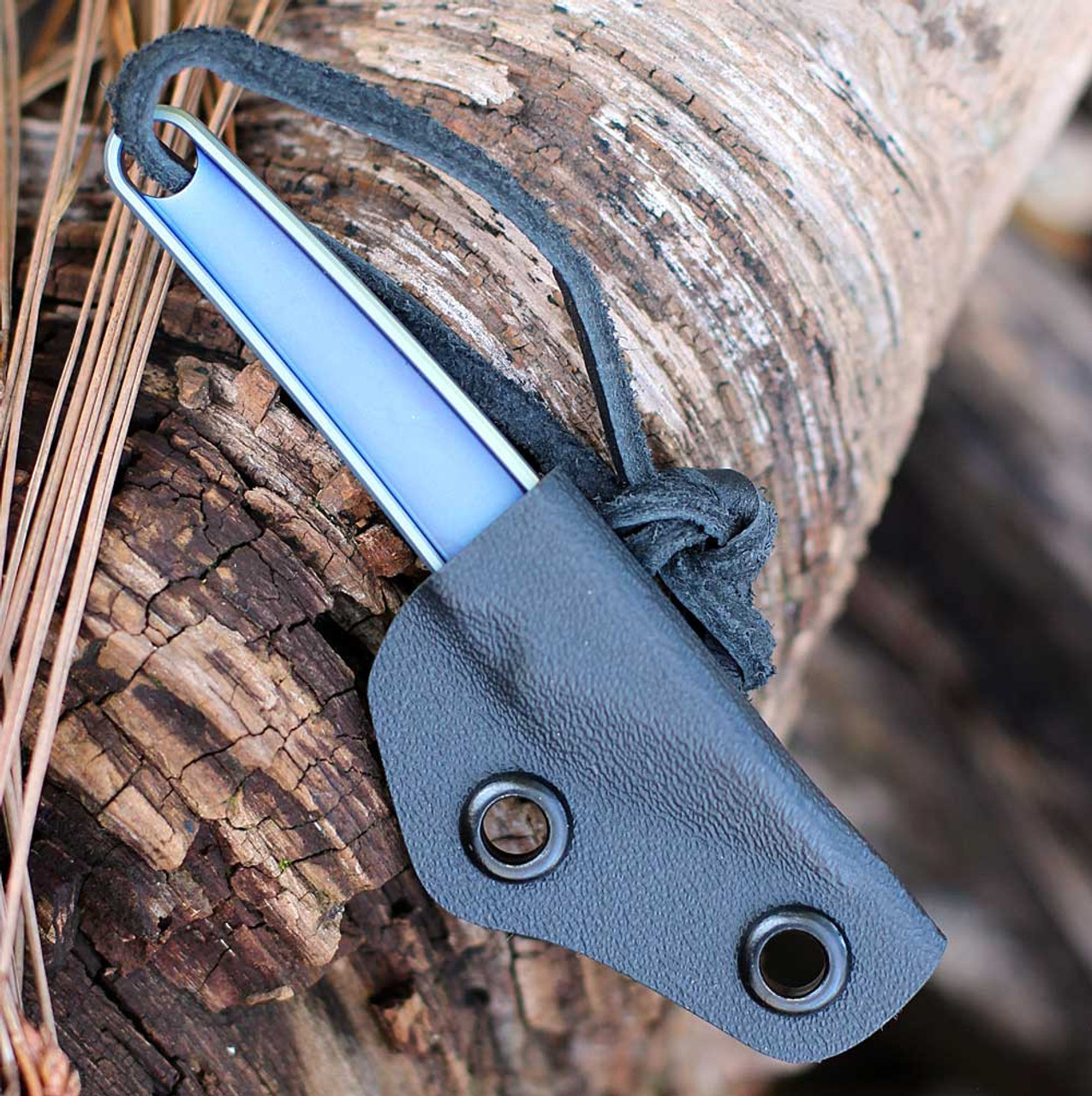 CRKT HangTi (7065) 1.06" Titanium Blue Titanium Nitride Kiridashi Plain Blade, Blue Titanium Handle, Black Kydex Neck Sheath