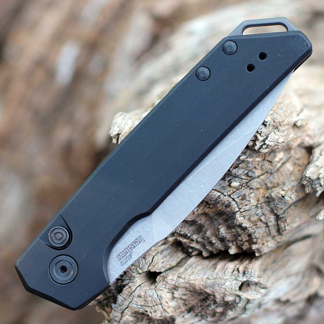 Kershaw Launch Iridium Auto (7038) - 3.4" Stonewashed CPM-MagnaCut Spear Point Plain Blade, Black Anodized Aluminum Handle