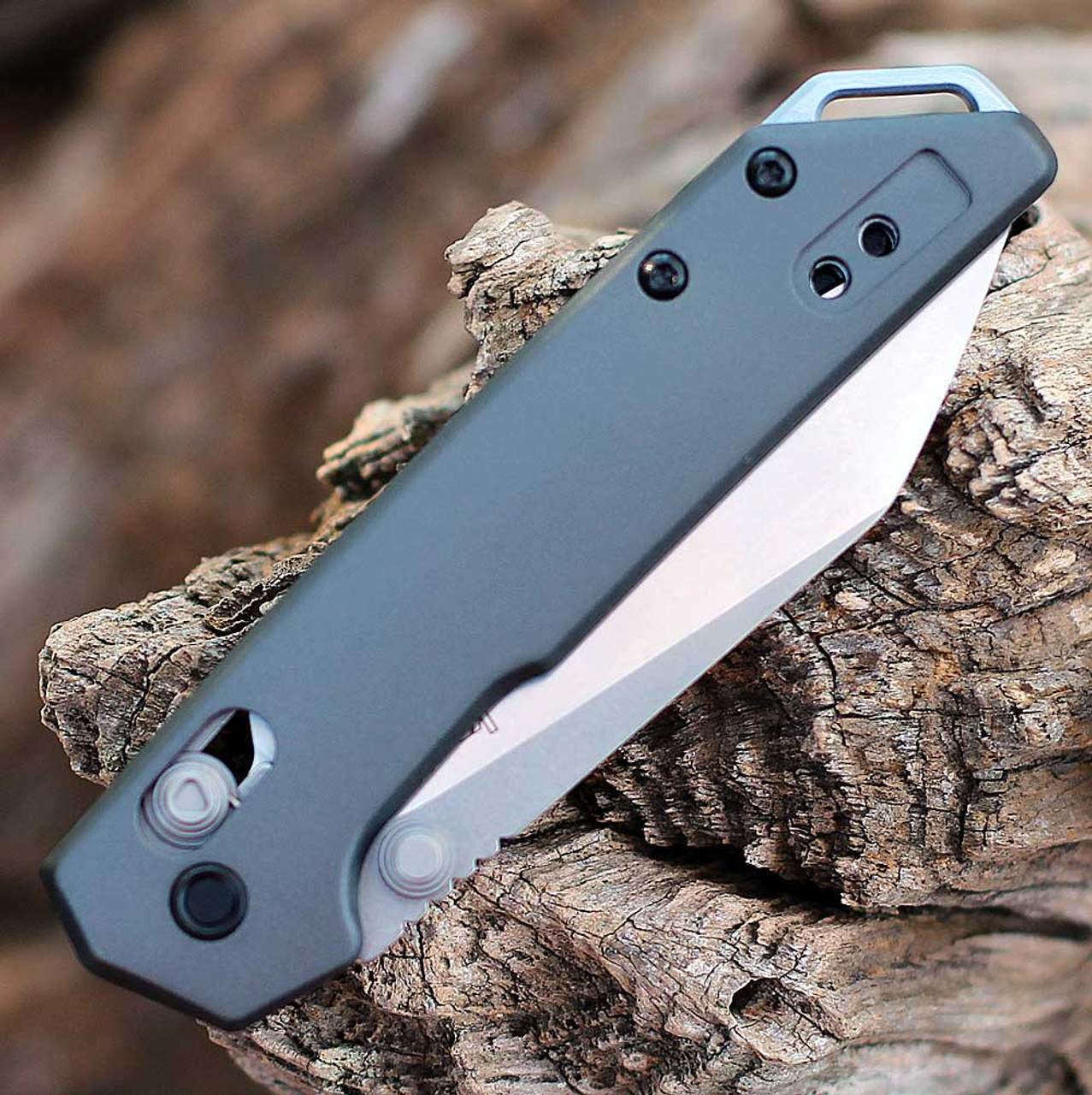 Kershaw Mini Iridium (2051R) 3" D2 Stonewash Reverse Tanto Plain Blade, Grey Anodized Aluminum Handle