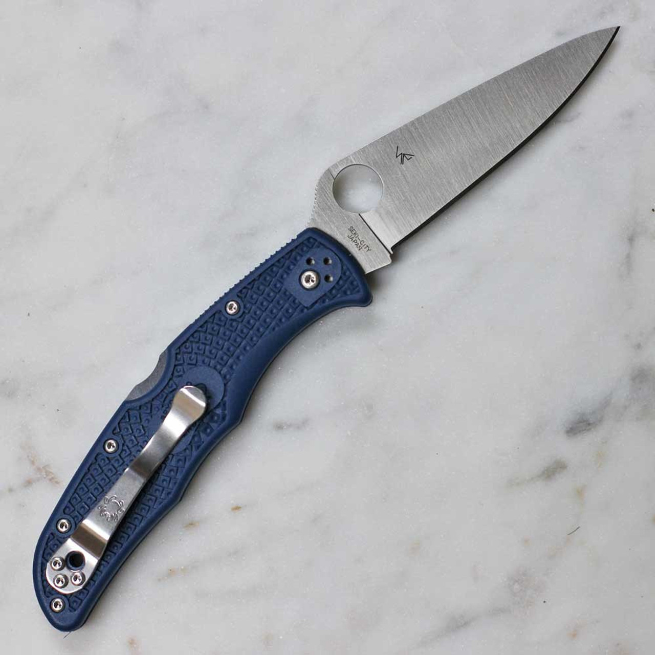 Spyderco Endura 4 (C10PCBL) 3.8" CPM-Spy27 Satin Drop Point Plain Blade, Cobalt Blue Fiberglass Reinforced Nylon Handle