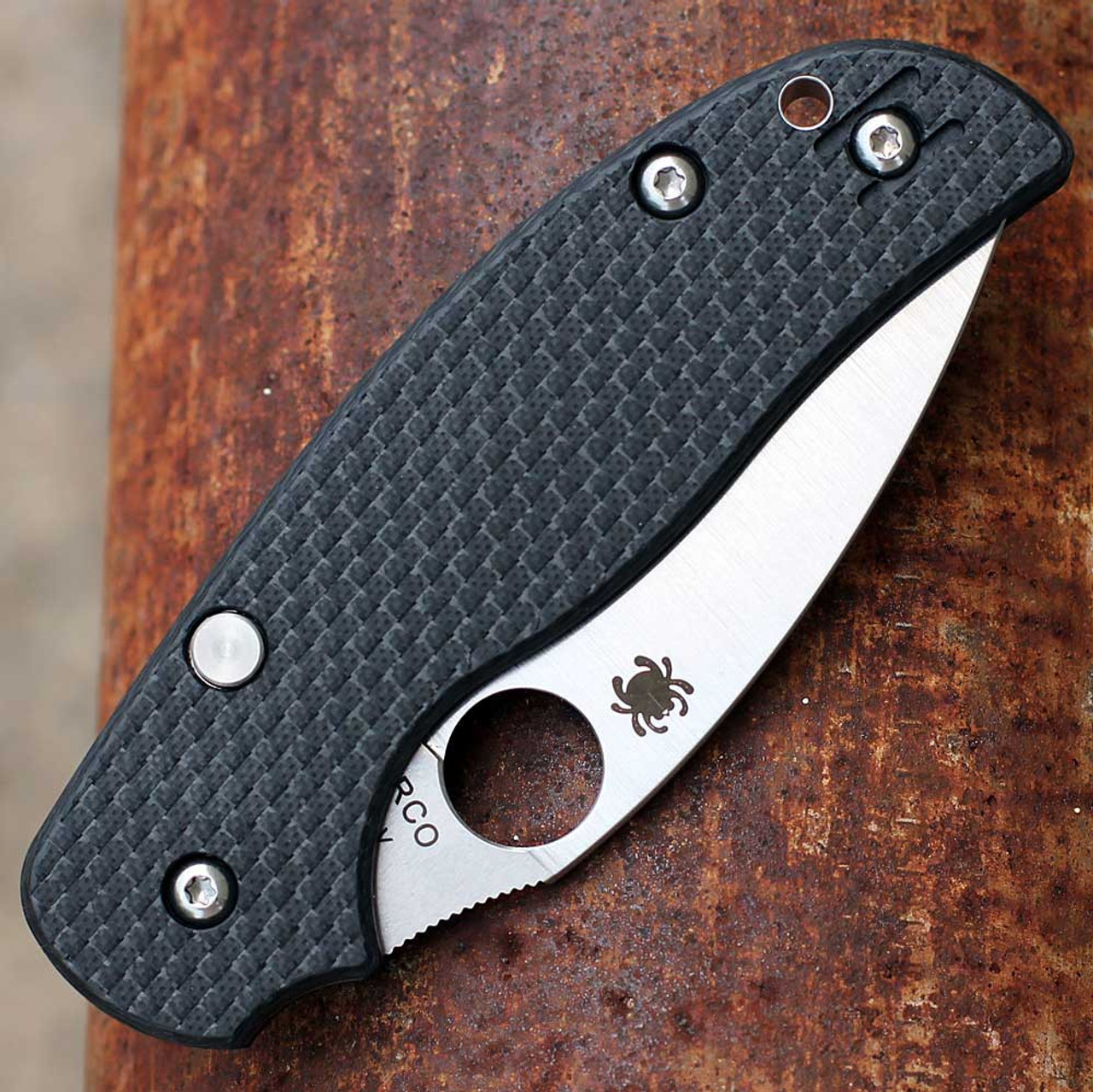 Spyderco Sage 6 Sprint Run (C123CFBCLS90VP) 3" CPM-S90V Satin Drop Point Plain Blade, Black Carbon Fiber Handle w/ a Compression Button Lock