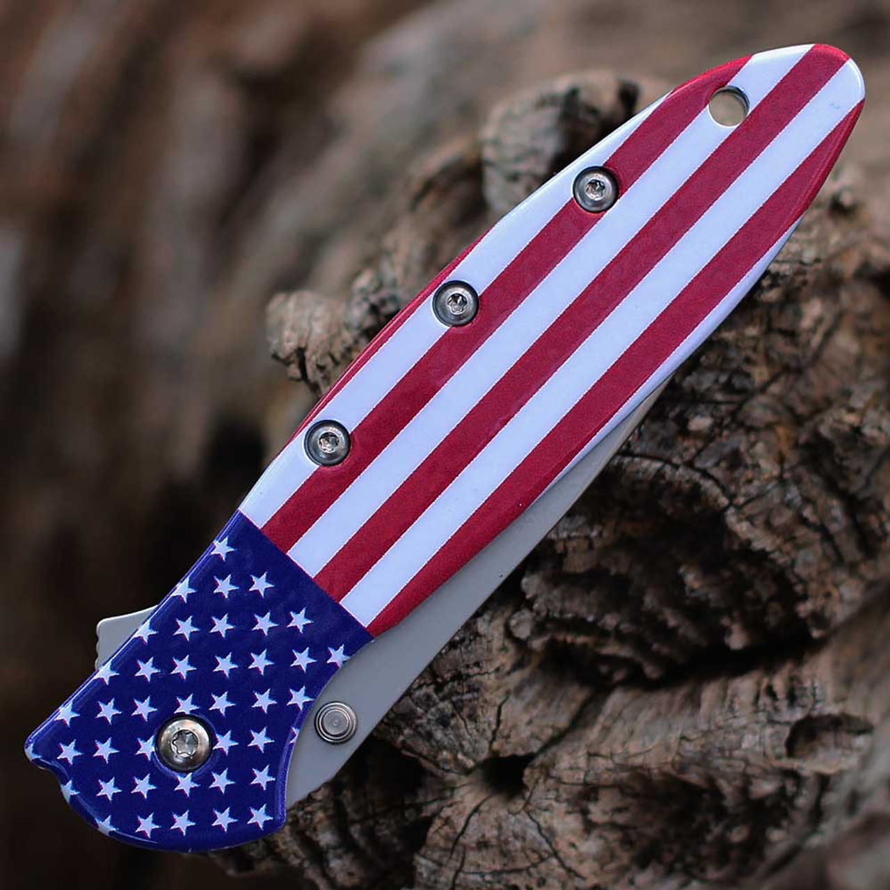 Kershaw Leek USA Flag (1660USA) 3.0" Bead Blasted 14C28N Drop Point Plain Blade, USA Flag Aluminum Handle